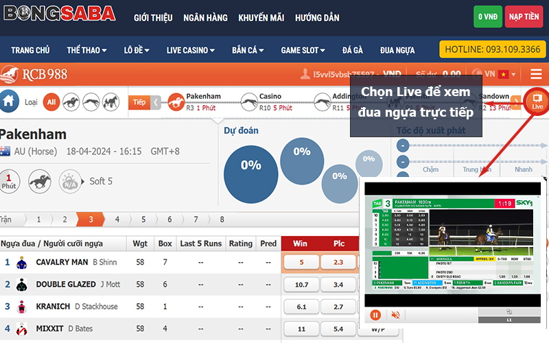 Hướng dẫn tham gia cá cược đua ngựa RCB988